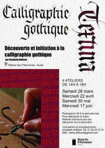 Détail de lettres gothiques Textura tracées à la plume.